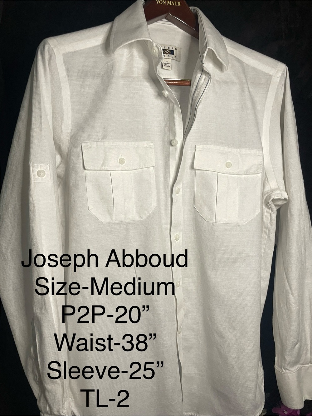 Joseph Abboud White Long-Sleeve 100% Cotton Size-Medium